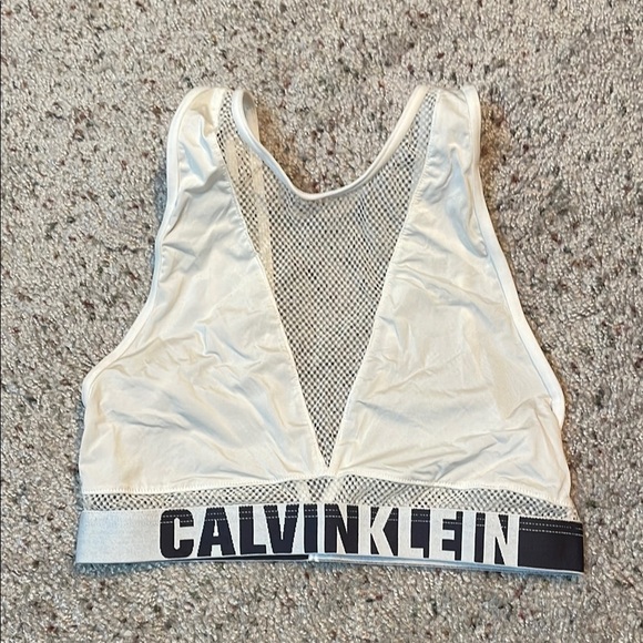 Calvin Klein Unlined High‎ Neck Mesh Bralette White & Black Size Small - Picture 1 of 4